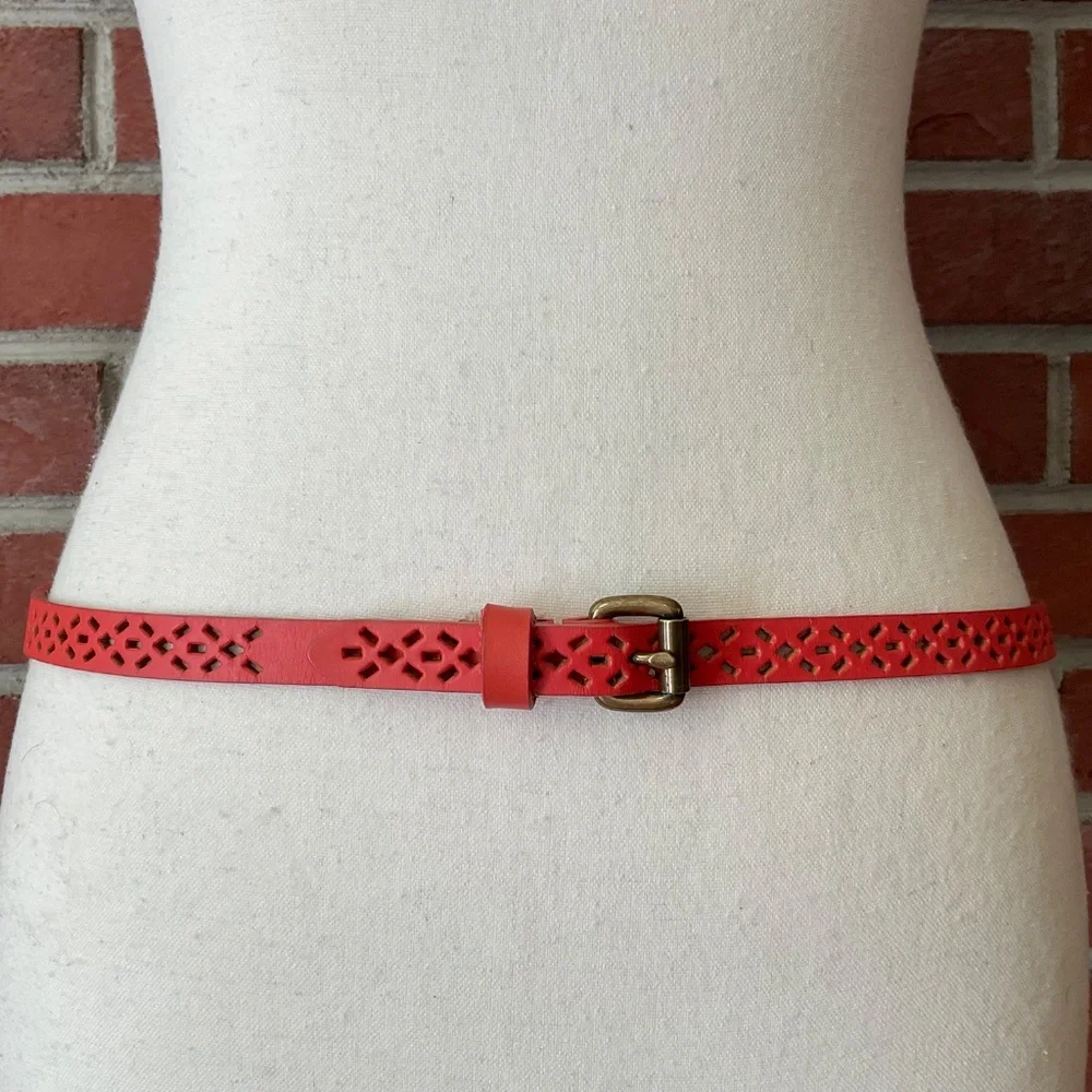 Leather Cutout Geometric Pattern Adjustable  Belt Size S NWOT
